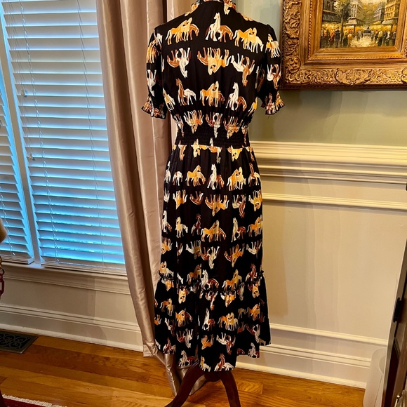 NWOT THML Black Tan Gold Horse Print Satin Midi Maxi Dress Size XS - Picture 6 of 6